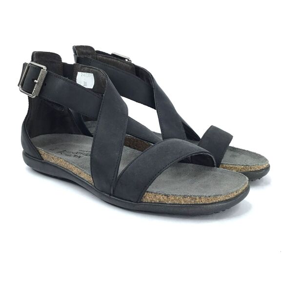 NAOT Rianna Cork Sandal Womens 38 US 7 Oily Coal Leather Strappy Gladiator NEW - Picture 5 of 15